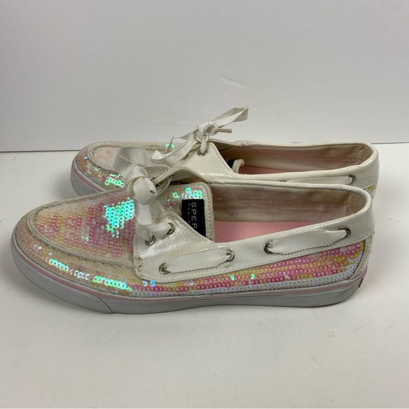 Sperry Topsider White Pink Iridescent Sequin Loafers Boat Shoes Women 10 - Picture 10 of 10